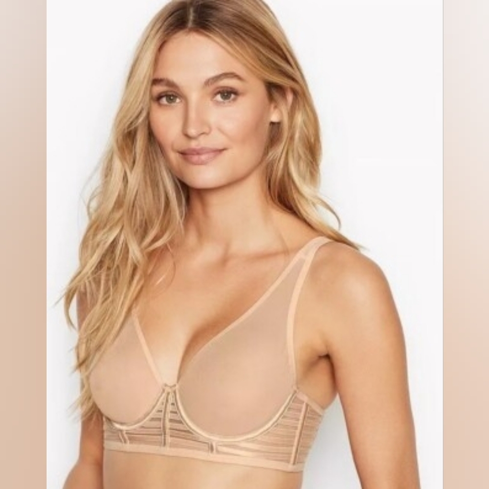 Victoria's Secret Luxe Lingerie Unlined Mesh Full Coverage Plunge Bra Corset